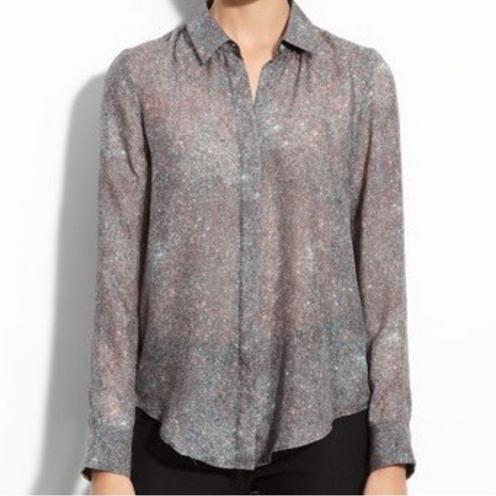 Theory Galaxy Semi-Sheer Silk Button Down Shirt Blouse Small